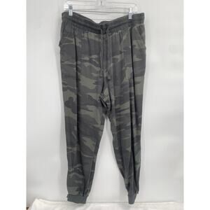 Splendid Green Camo Joggers Cozy Pants Elastic Waist Pockets XL